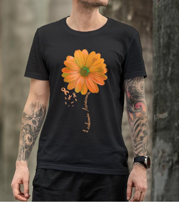 Leukemia Awareness Pretty Orange Flower Support Wife Husband T-Shirt