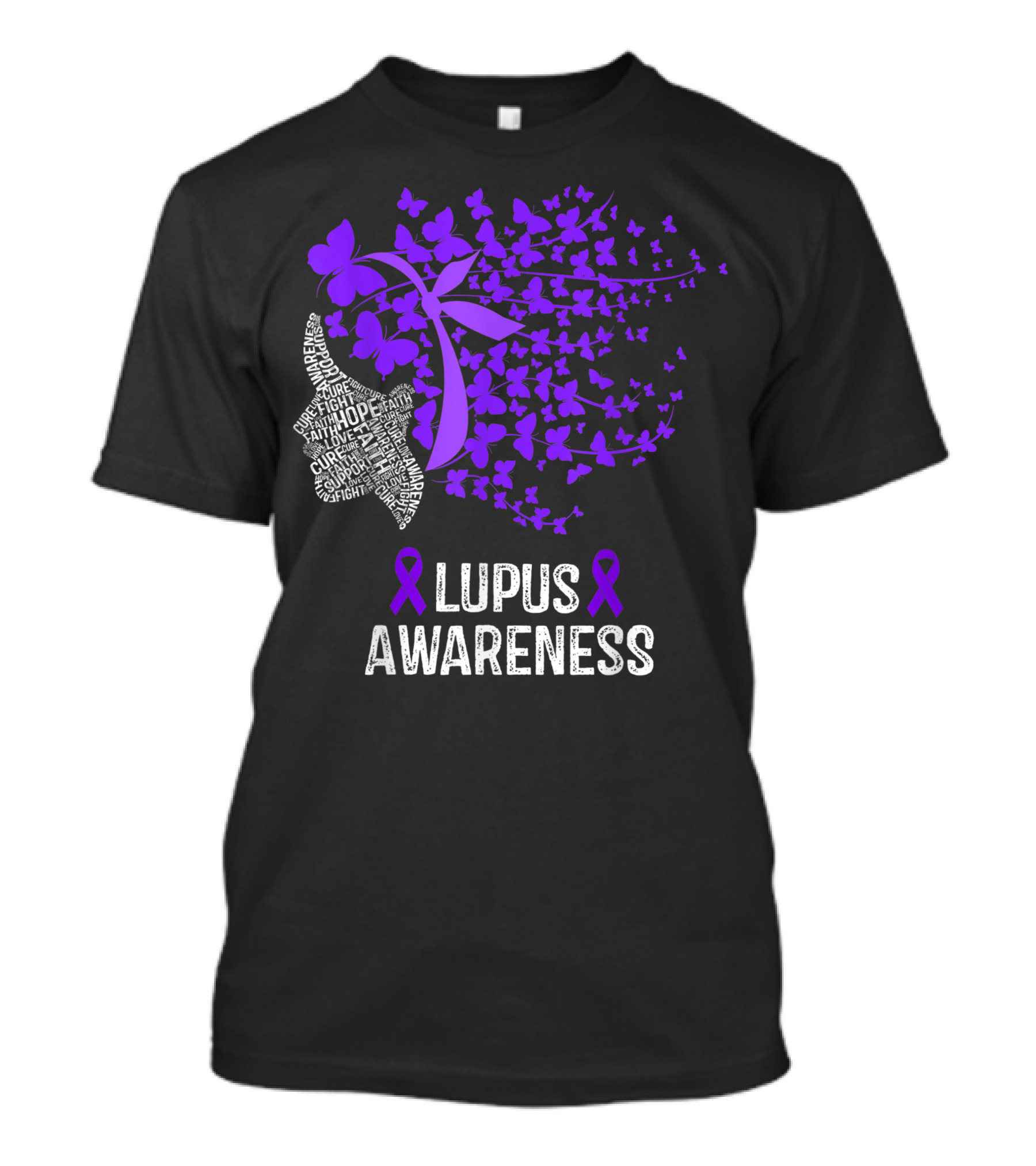 Lupus Awareness Hope Faith Cure Fight Purple Butterflies T-Shirt