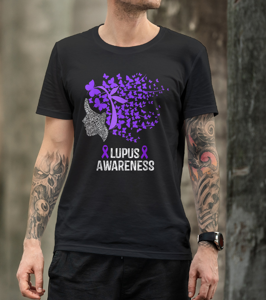 Lupus Awareness Hope Faith Cure Fight Purple Butterflies T-Shirt