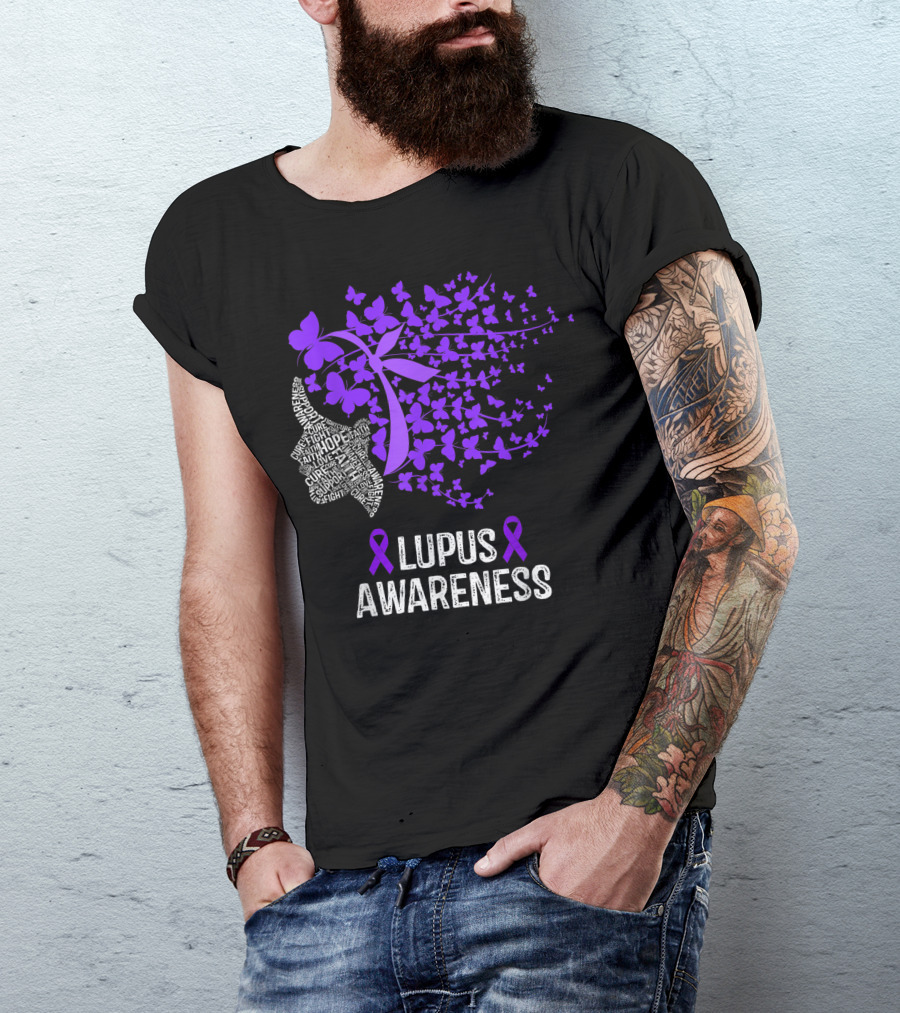 Lupus Awareness Hope Faith Cure Fight Purple Butterflies T-Shirt