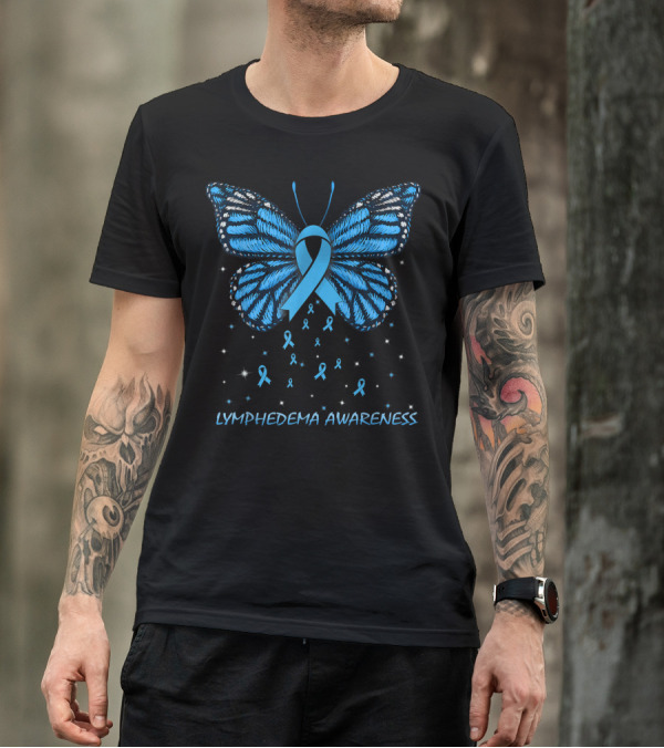 Lymphedema Awareness Blue Butterfly Ribbon Stars T-Shirt