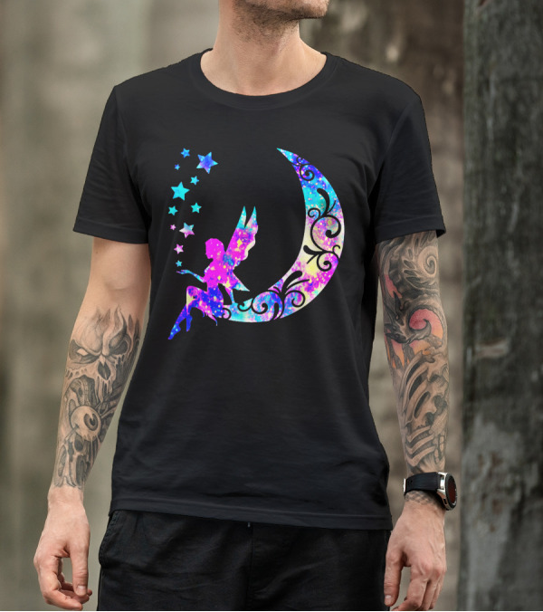 Magical Fairy On Crescent Moon With Stars And Swirls Making Dreams Come True T-Shirt