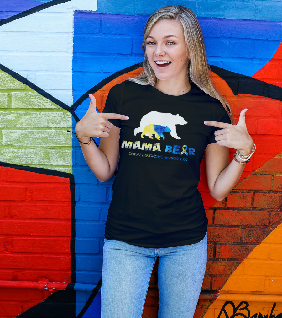Mama Bear Down Syndrome Awareness Ribbon Bear T-Shirt