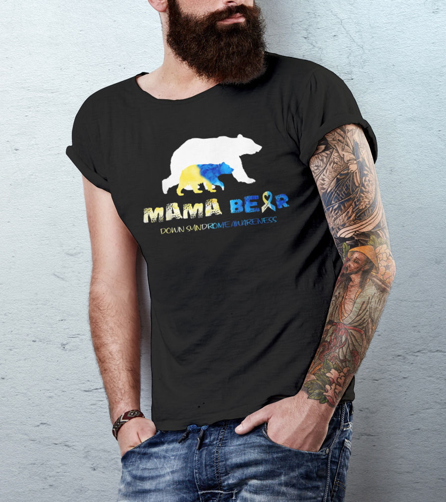 Mama Bear Down Syndrome Awareness Ribbon Bear T-Shirt