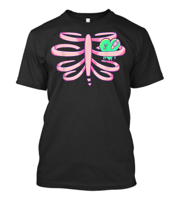 Menhera Pastel Goth Kawaii Ribcage With Heart And Bandage T-Shirt