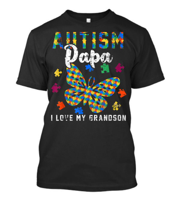 Autism Papa Butterfly Puzzle I Love My Grandson T-Shirt