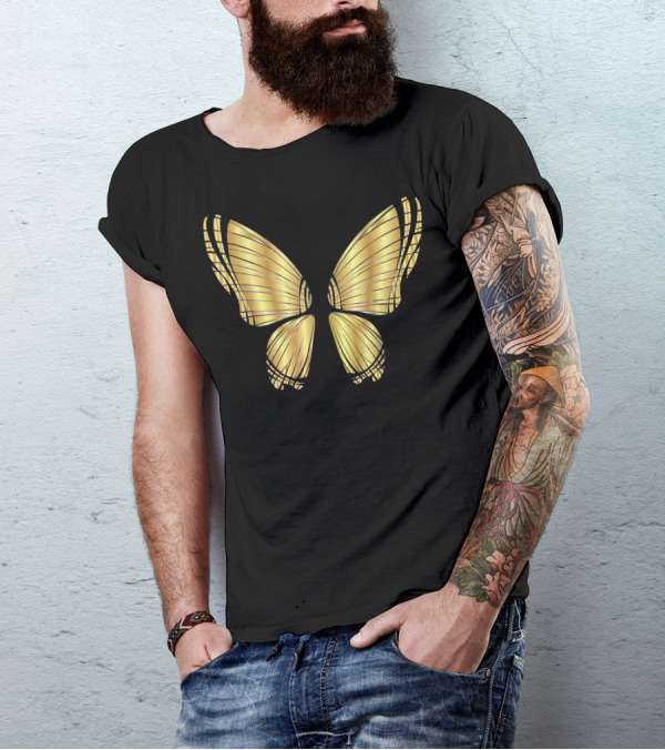 Metallic Gold Butterfly Wings Garden Flying T-Shirt