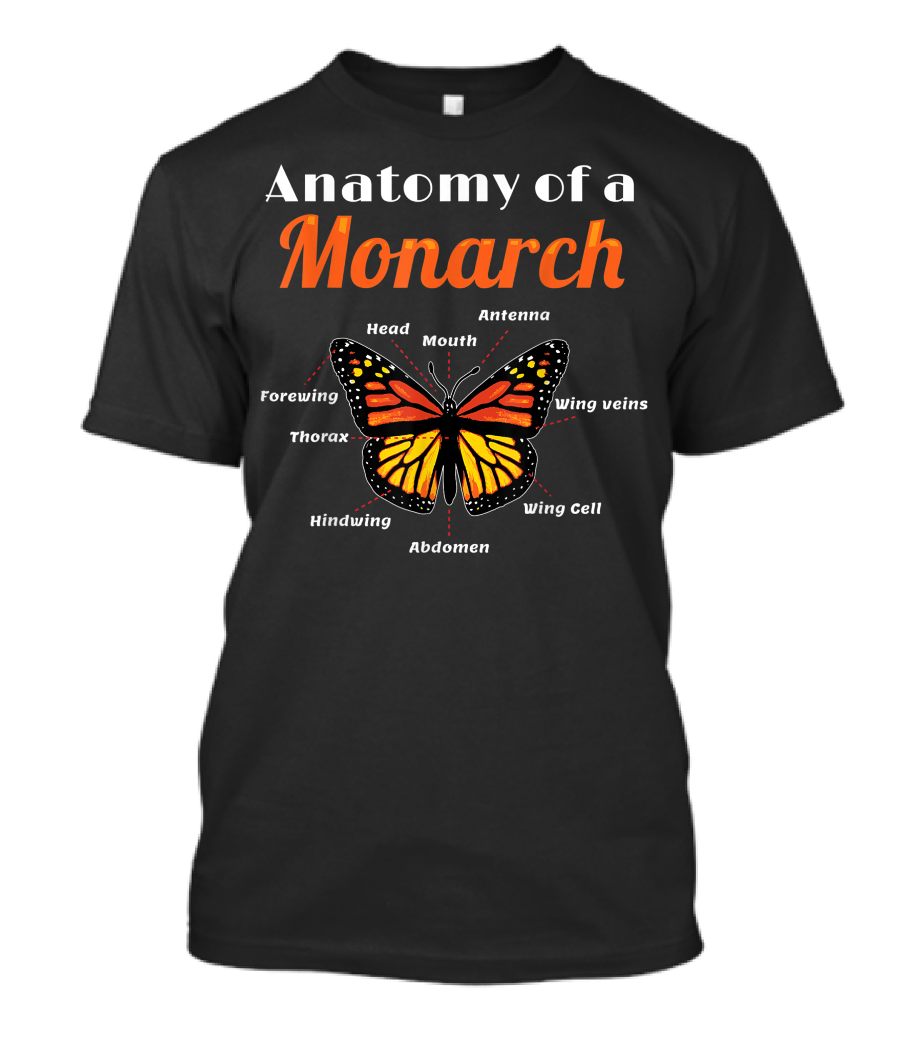 Anatomy Of A Monarch Butterfly Entomology Forewing Hindwing Wing Veins T-Shirt