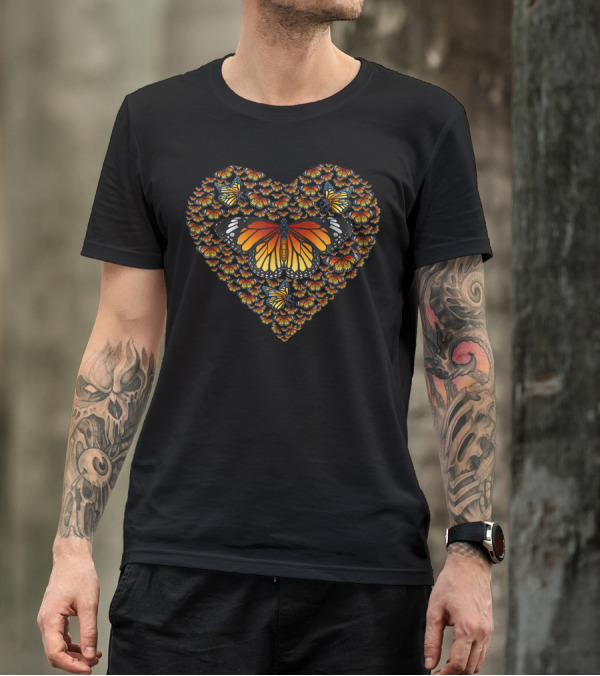 Monarch Butterfly Heart Valentines Day Insect Wing Bug T-Shirt