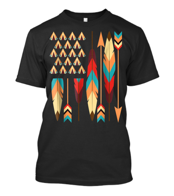 Native American Pride USA Flag Feathers Arrows Teepees T-Shirt