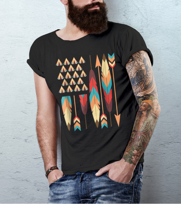 Native American Pride USA Flag Feathers Arrows Teepees T-Shirt