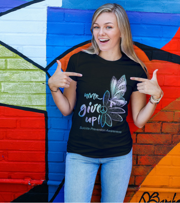 Never Give Up Butterfly Peace Suicide Prevention Awareness T-Shirt