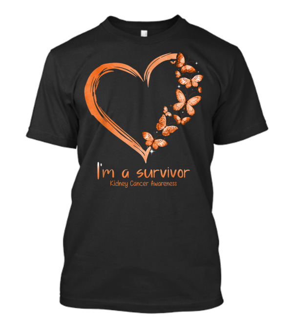 I'm A Survivor Orange Butterfly Heart Kidney Cancer Awareness T-Shirt
