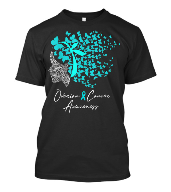 Ovarian Cancer Awareness Teal Ribbon Butterflies Hope Cure Faith T-Shirt