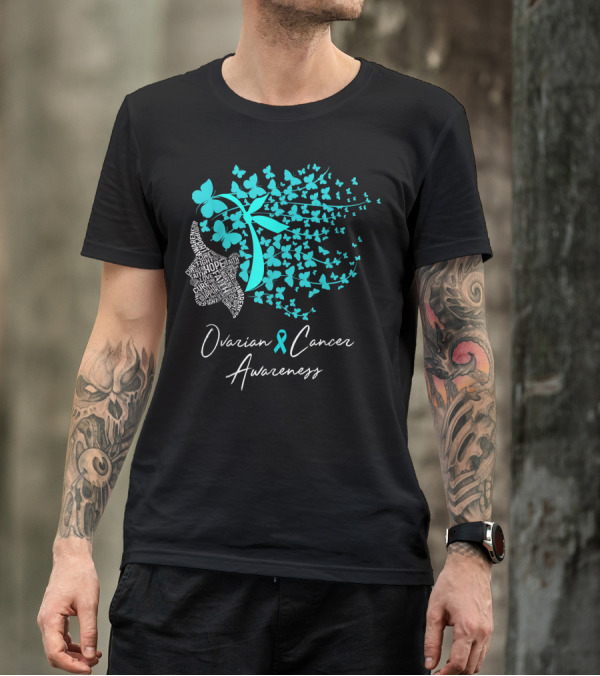 Ovarian Cancer Awareness Teal Ribbon Butterflies Hope Cure Faith T-Shirt