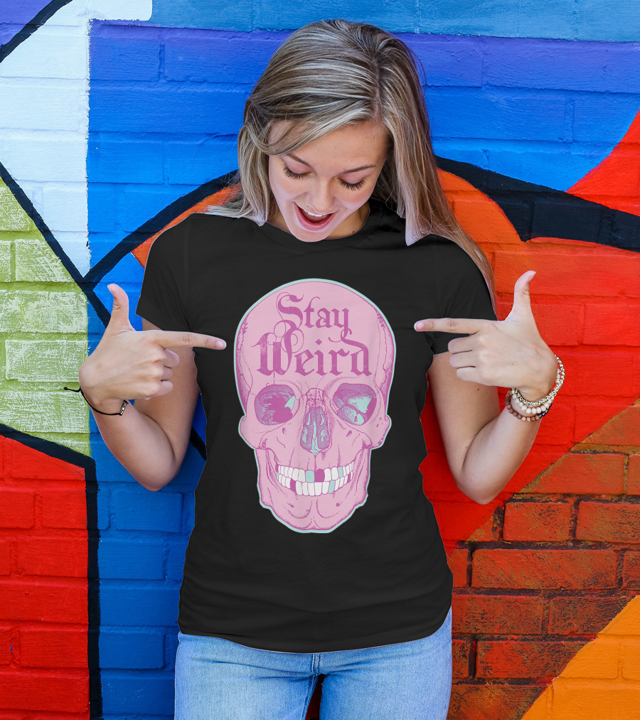 Stay Weird Pastel Goth Emo Pink Skull For Teens T-Shirt