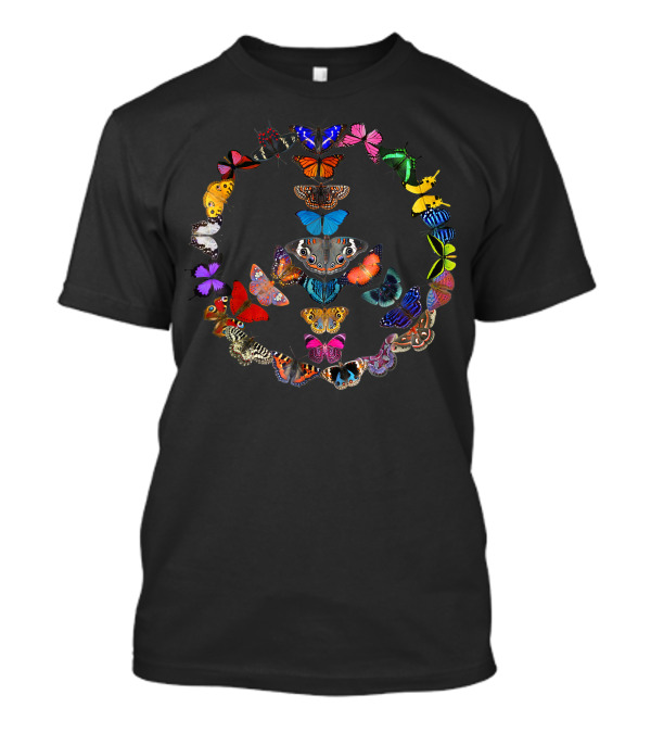 Peace Sign Made Of Colorful Butterflies 60s 70s T-Shirt