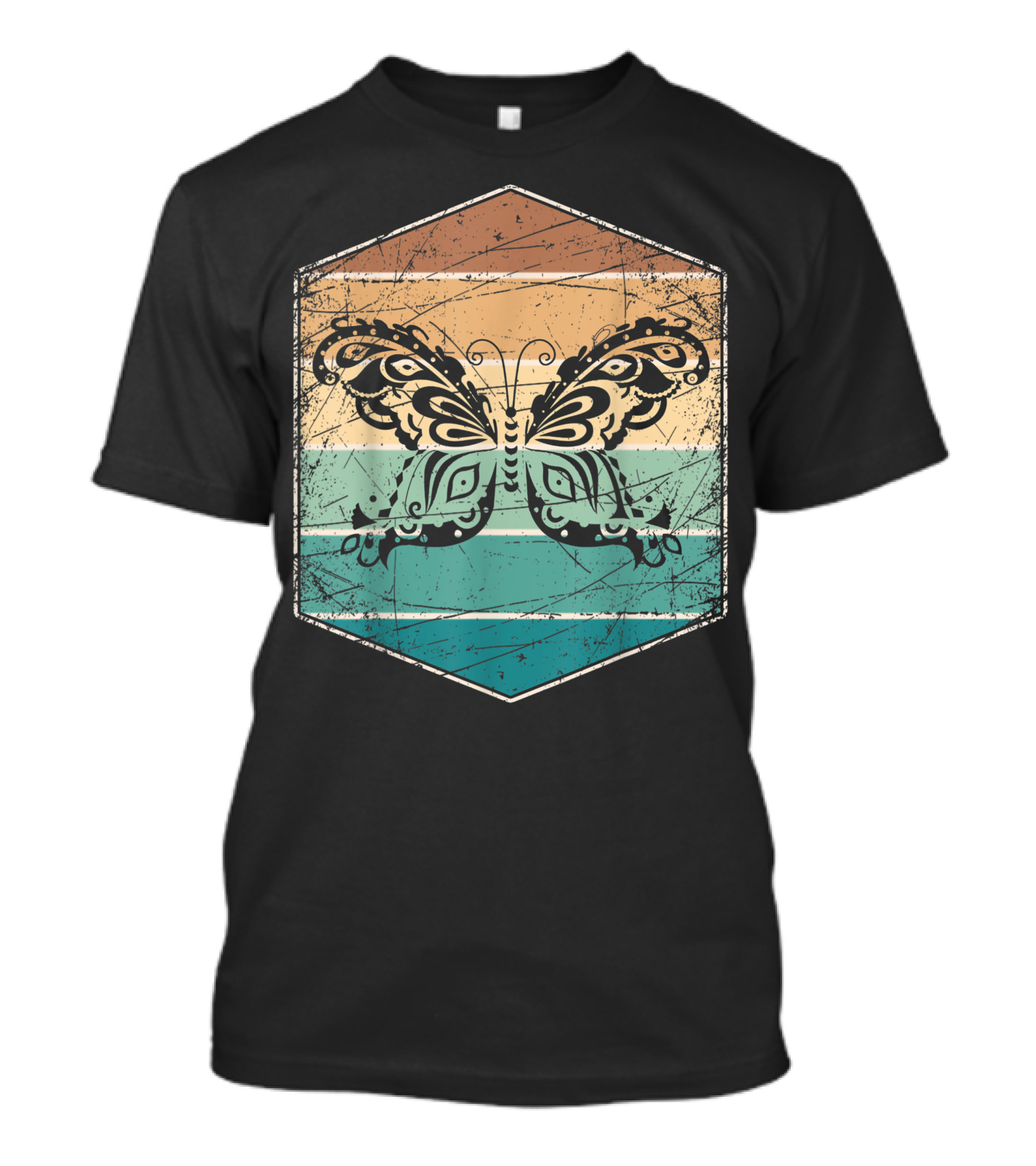 Retro Butterfly Vintage Striped Aesthetic T-Shirt