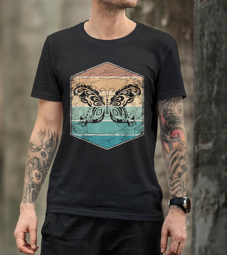 Retro Butterfly Vintage Striped Aesthetic T-Shirt