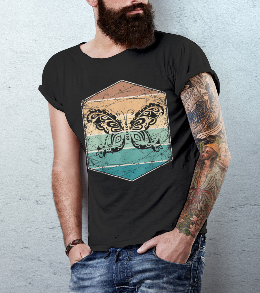 Retro Butterfly Vintage Striped Aesthetic T-Shirt