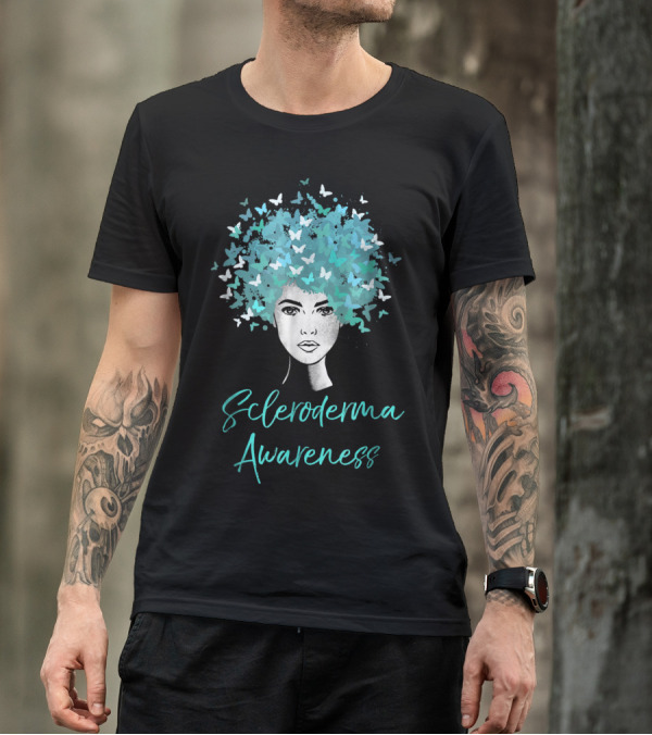Scleroderma Awareness Butterflies Woman With Butterfly Hair T-Shirt