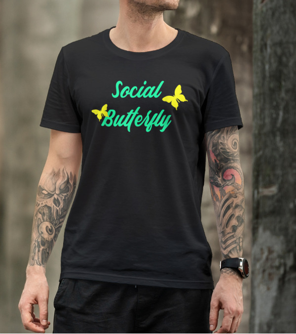 Social Butterfly Costume For Extroverts With Yellow Butterfly Graphics T-Shirt