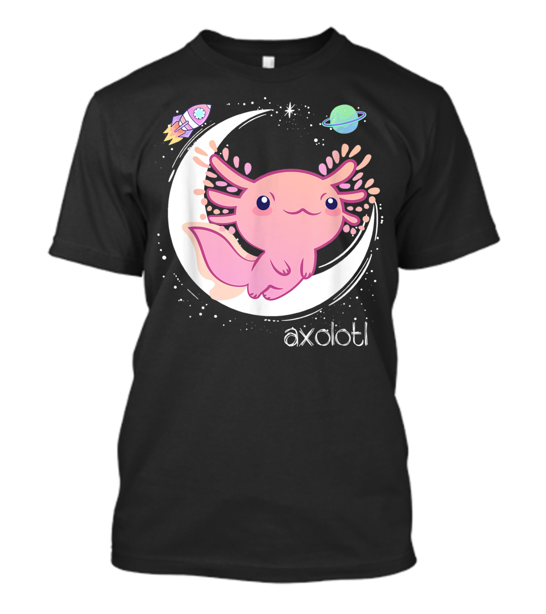 Space Axolotl Pastel Kawaii Goth Anime Moon Rocket Planet T-Shirt