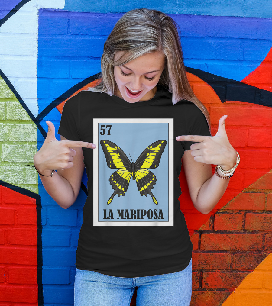 57 La Mariposa Spanish Butterfly Lottery Mexican Bingo T-Shirt