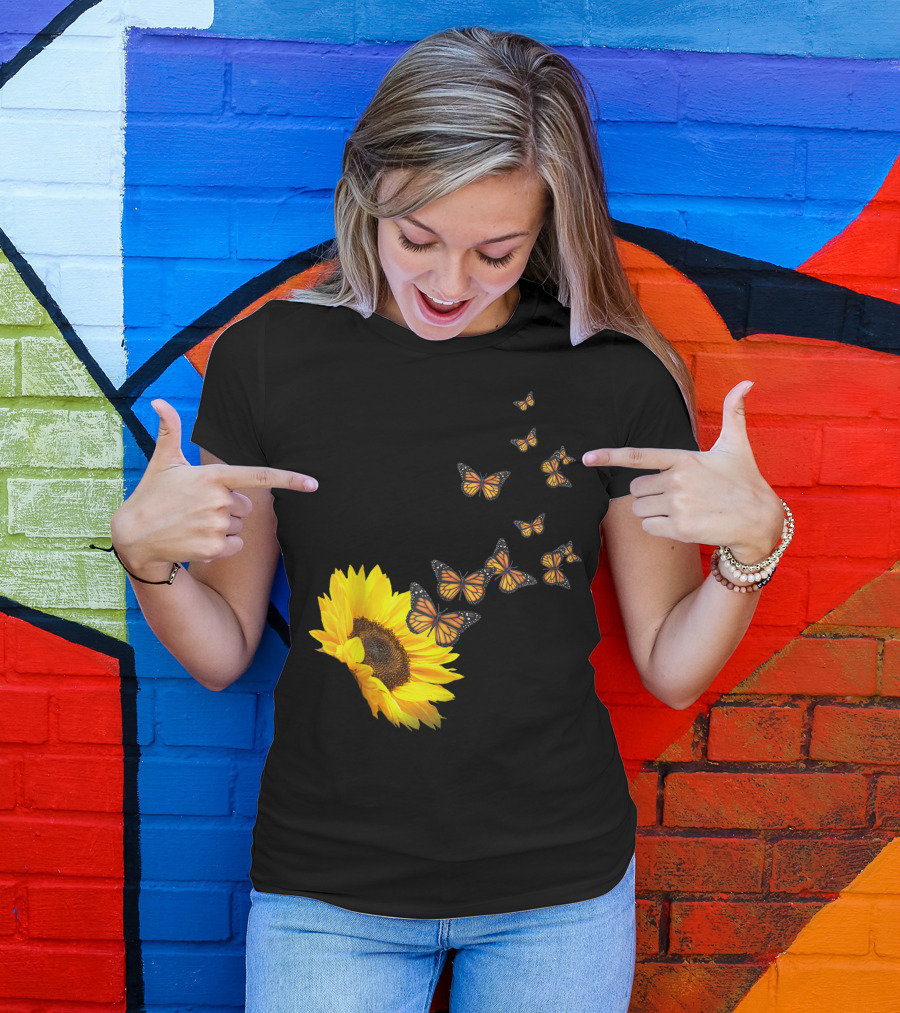 Sunflower Butterfly Dreams Monarch Flight Blossoms T-Shirt