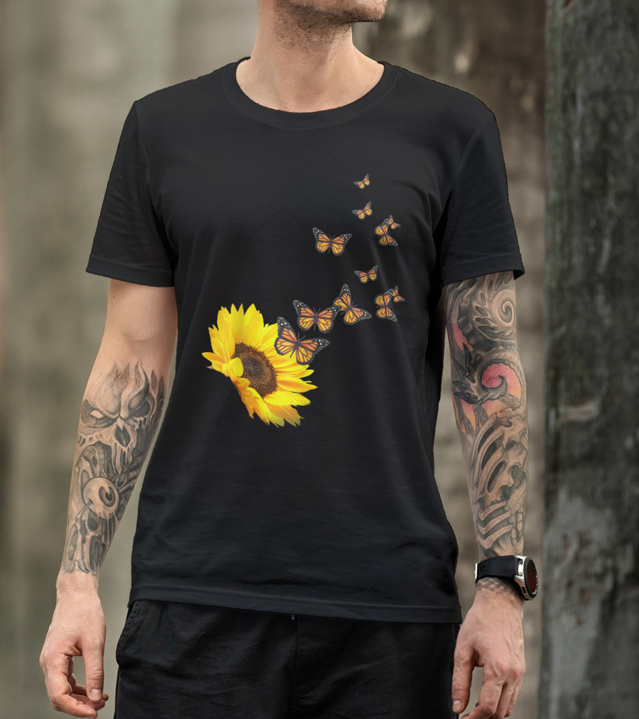 Sunflower Butterfly Dreams Monarch Flight Blossoms T-Shirt