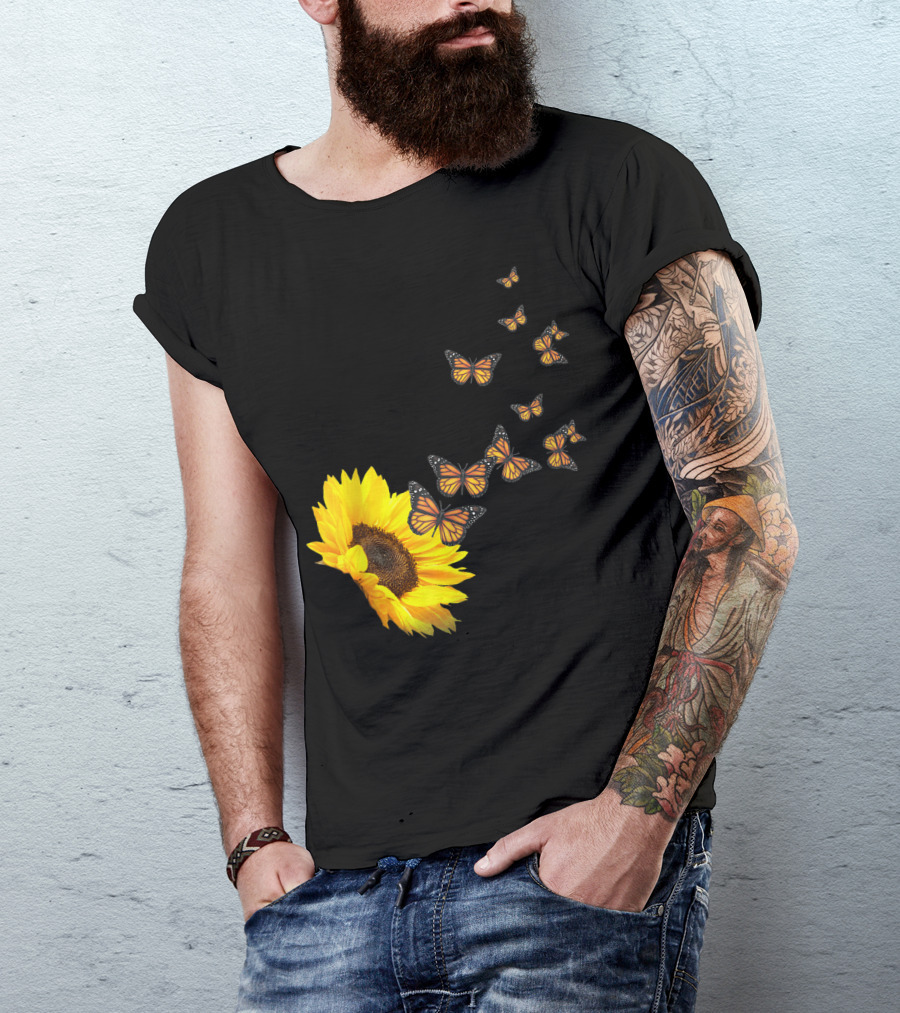 Sunflower Butterfly Dreams Monarch Flight Blossoms T-Shirt