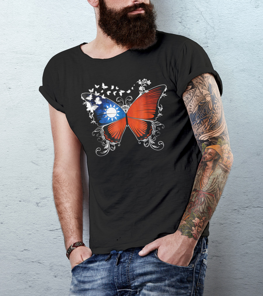 Taiwan Flag Butterfly Floral T-Shirt