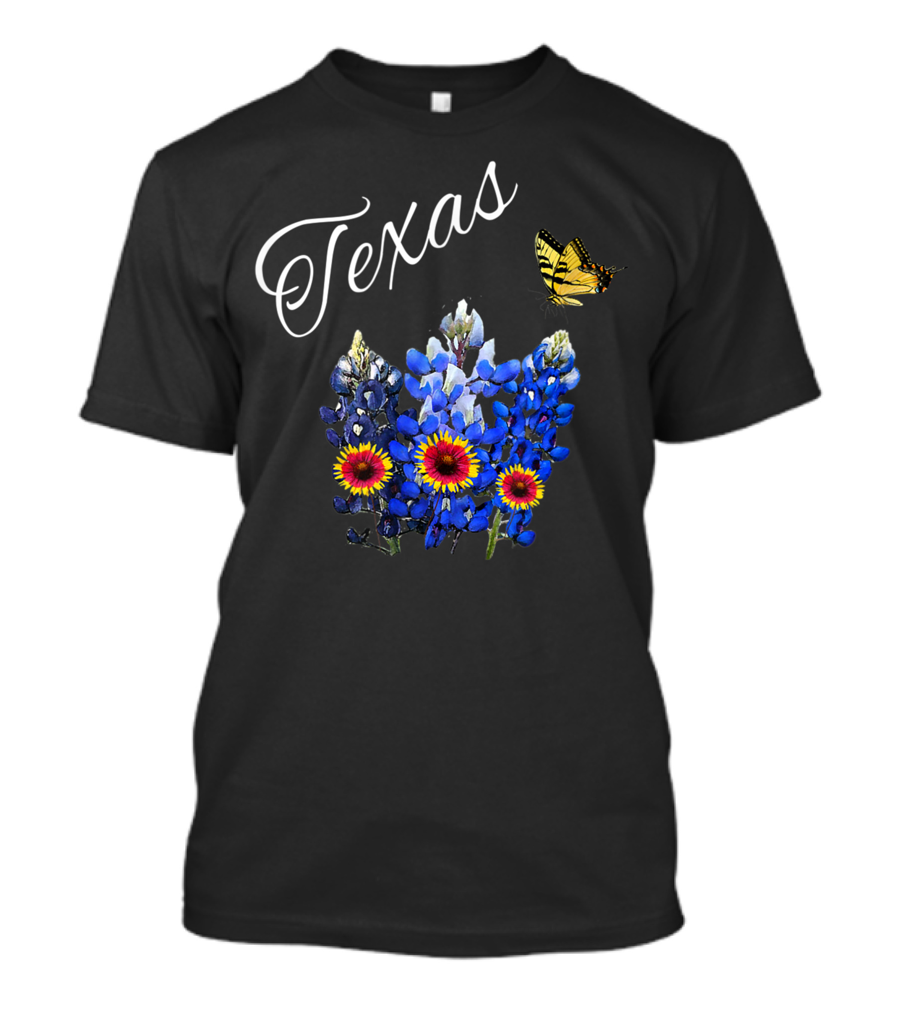 Texas Bluebonnet Wildflower Butterfly Floral Harmony T-Shirt