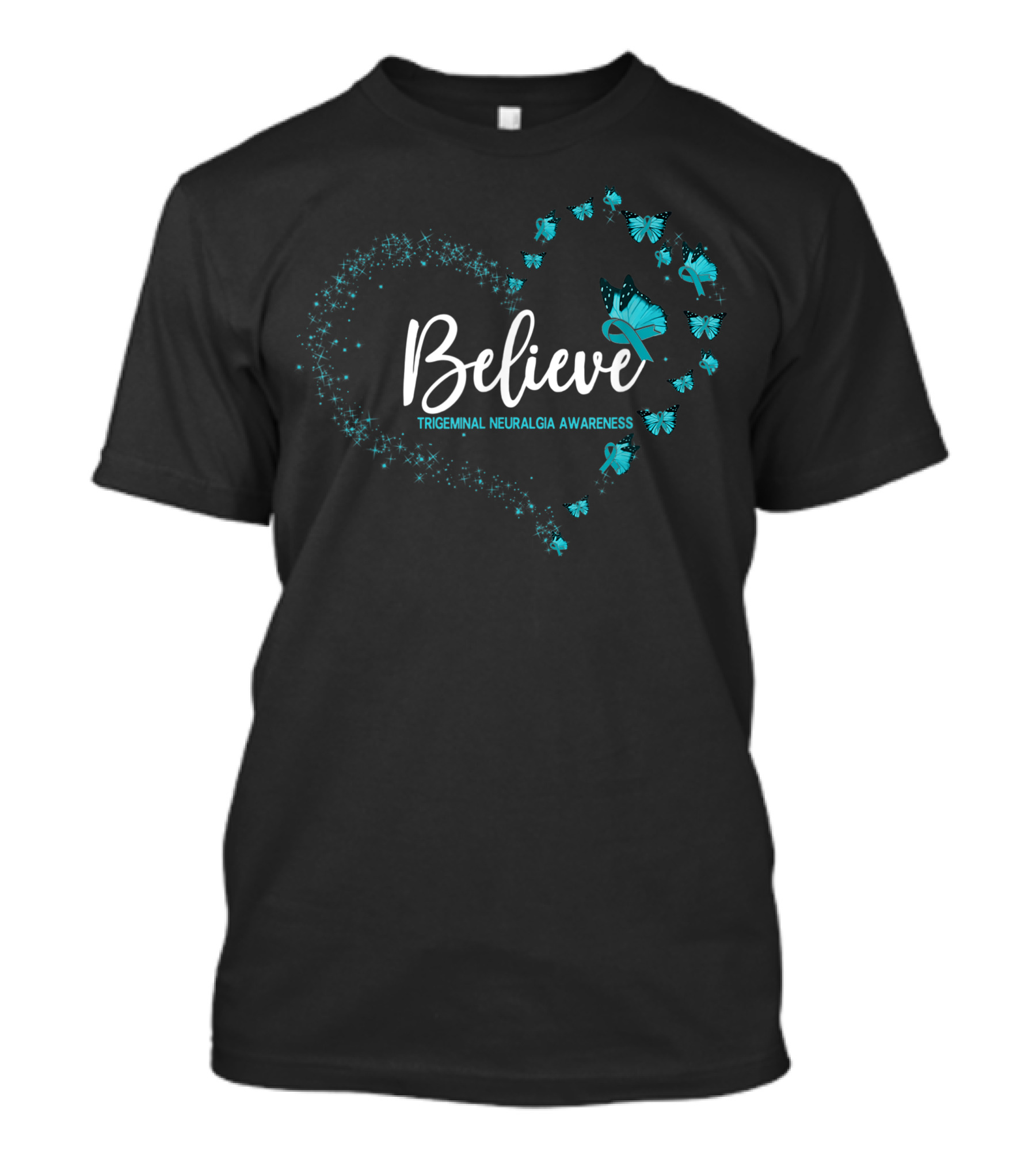 Believe Trigeminal Neuralgia Awareness Butterfly Heart T-Shirt
