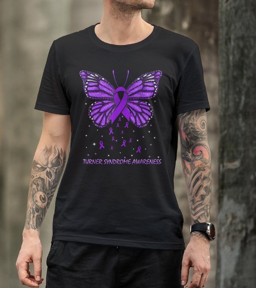 Turner Syndrome Awareness Purple Ribbon Butterfly T-Shirt