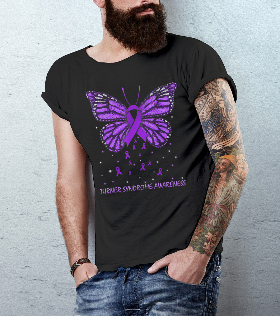 Turner Syndrome Awareness Purple Ribbon Butterfly T-Shirt