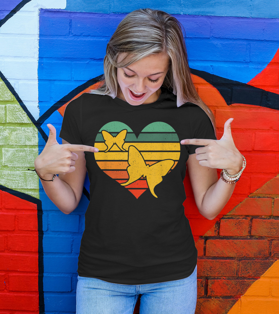 Valentine's Day Heart With Butterflies And Love Retro Valentine T-Shirt