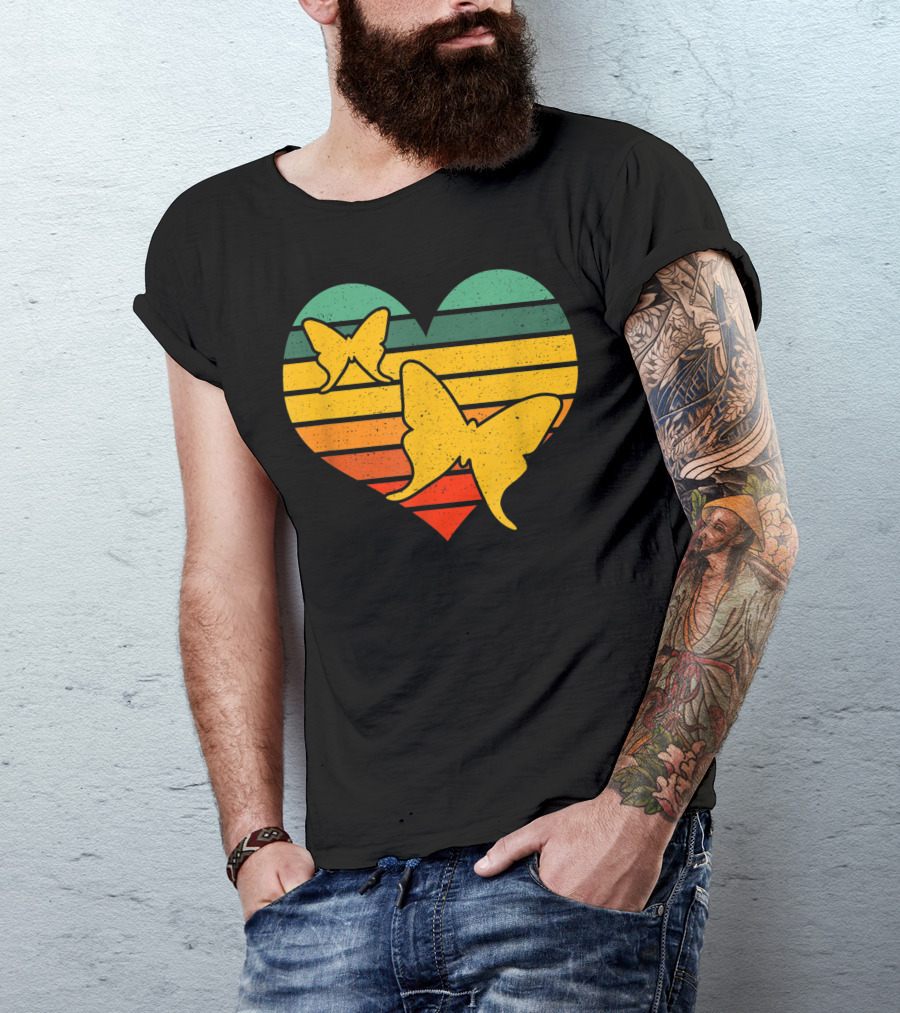 Valentine's Day Heart With Butterflies And Love Retro Valentine T-Shirt
