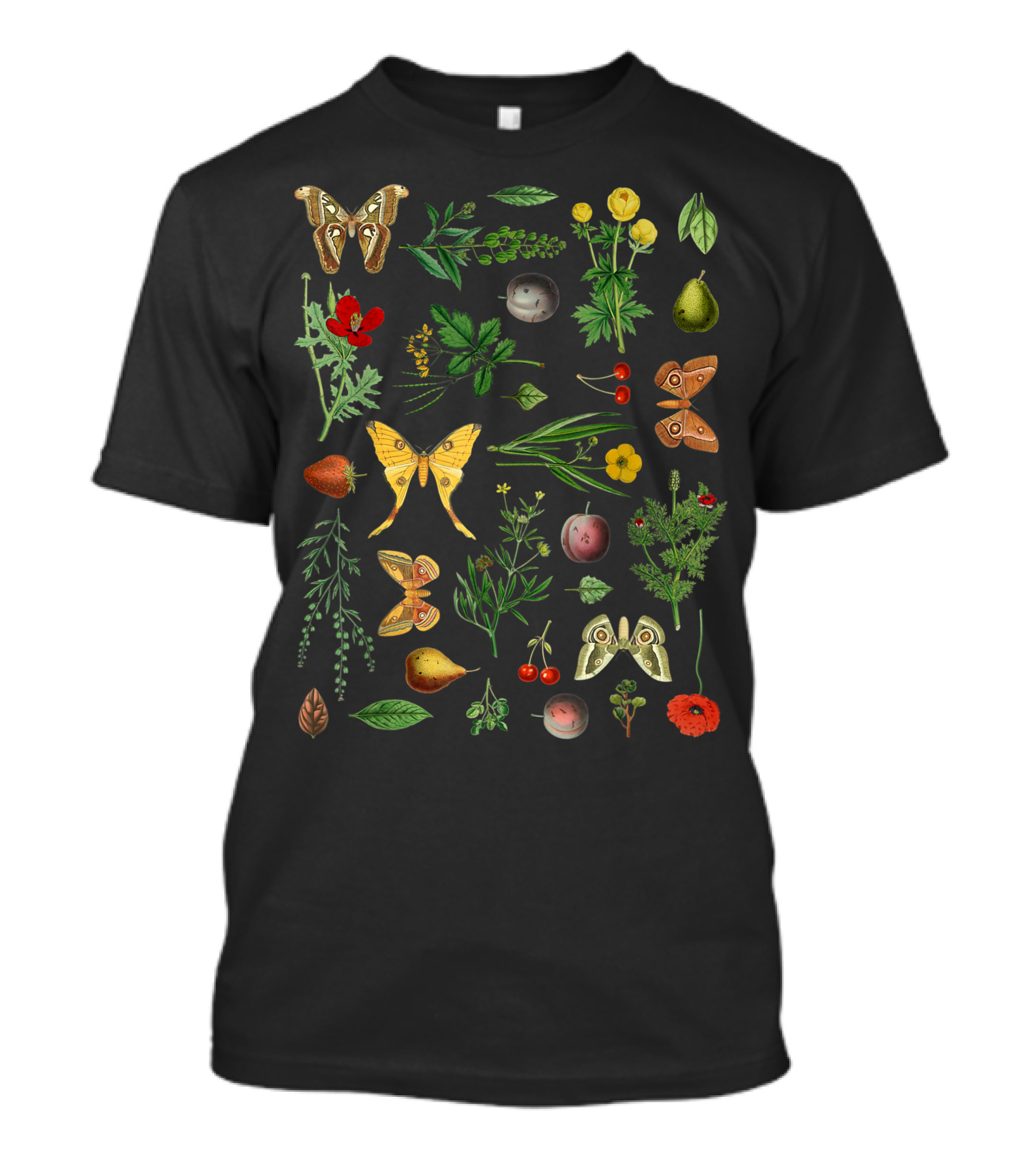 Vintage Botanical Cottagecore Flowers Fruits Moths T-Shirt