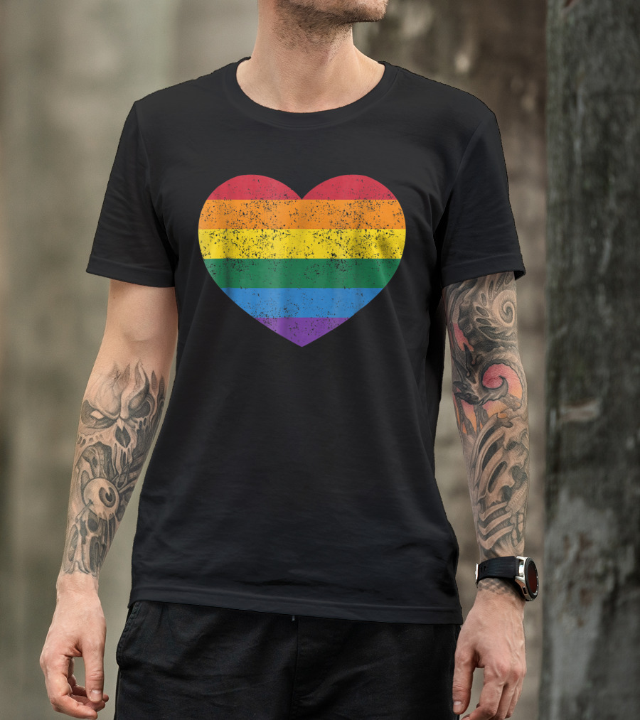 Vintage Distressed Rainbow Heart Gay Pride Flag T-Shirt
