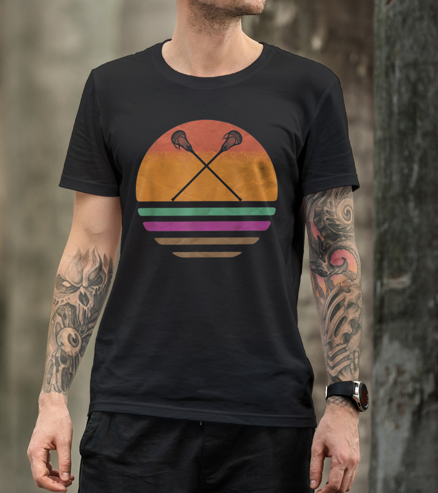 Vintage Lacrosse Crossed Sticks Retro Sunset T-Shirt