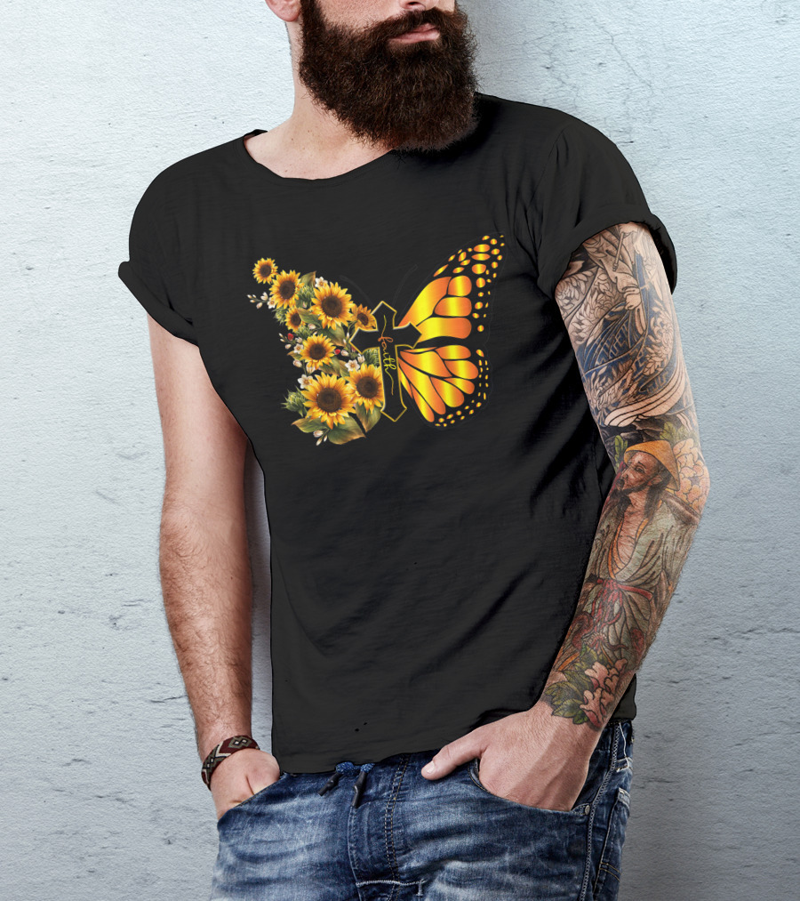 Faith Cross Sunflower Butterfly Christian Vintage Women Men T-Shirt