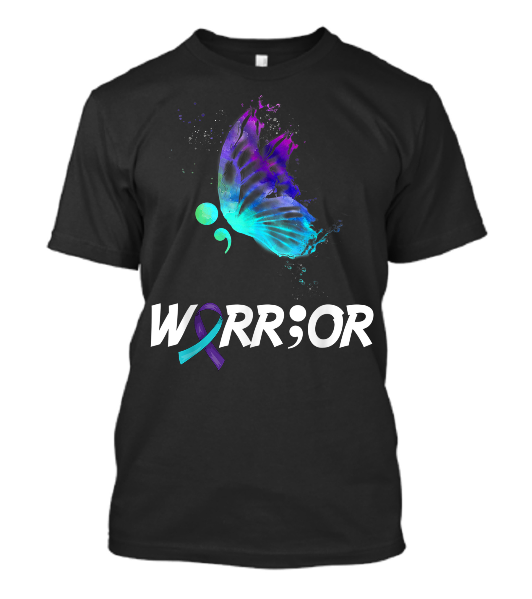 Warrior Semicolon Butterfly With Awareness Ribbon Suicide Prevention T-Shirt