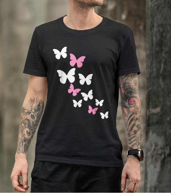 White And Pink Butterflies T-Shirt