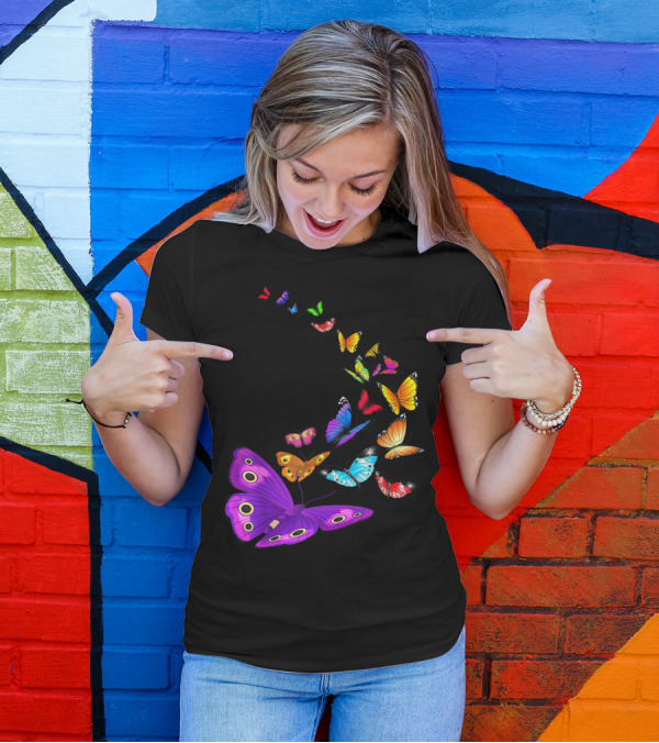 Colorful Butterfly Wings In Flight Fluttering Upward T-Shirt