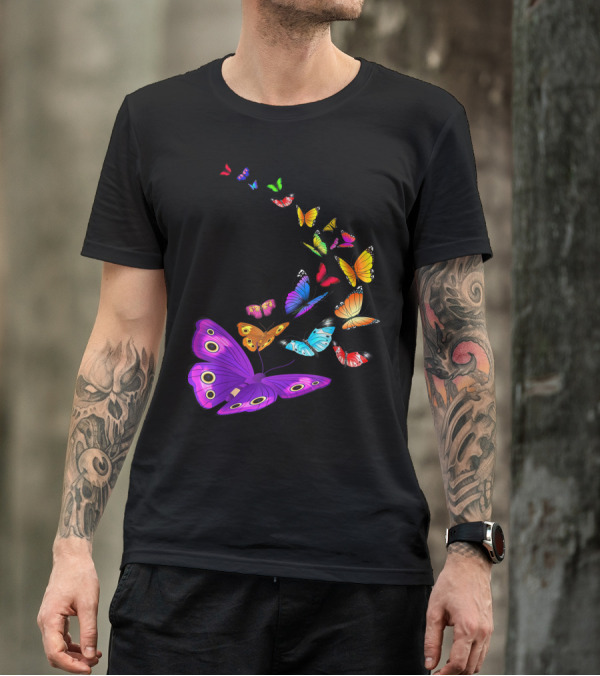 Colorful Butterfly Wings In Flight Fluttering Upward T-Shirt