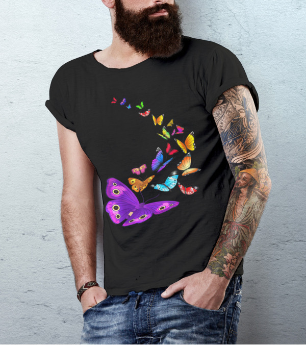 Colorful Butterfly Wings In Flight Fluttering Upward T-Shirt