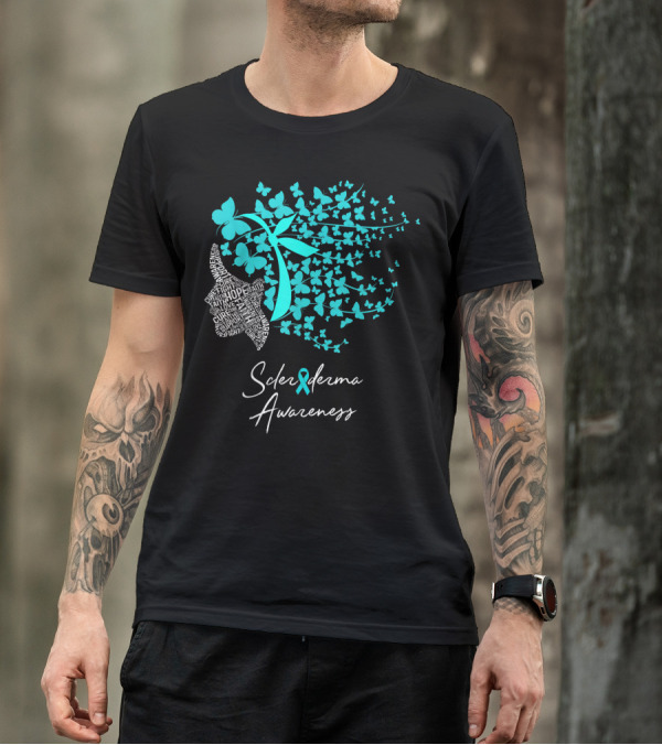 Scleroderma Awareness Hope Fight Cure Teal Butterflies T-Shirt