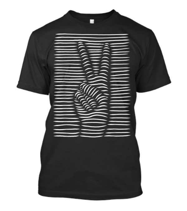 3D Hand Peace Symbol Hippy Stripe Illusion T-Shirt