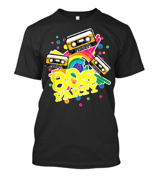 80s Party Colorful Cassette Old School Rainbow Dots T-Shirt